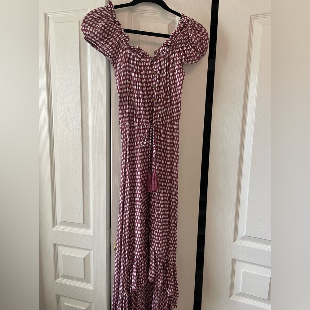 Tiare Hawaii Riviera Polka Dot High Low Long Ruffle Dress